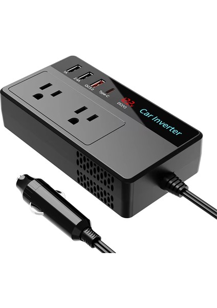200W Araba Invertörü Dc 12V Ila 110V Ac Güç Invertörleri 3 USB 1 Type-C Port Adaptörü Araba Fişi Dönüştürücü Ekranlı Abd Fişi (Yurt Dışından)
