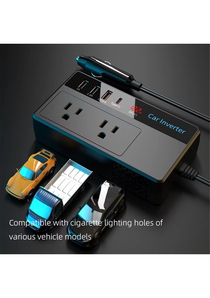 200W Araba Invertörü Dc 12V Ila 110V Ac Güç Invertörleri 3 USB 1 Type-C Port Adaptörü Araba Fişi Dönüştürücü Ekranlı Abd Fişi (Yurt Dışından) fırsatları