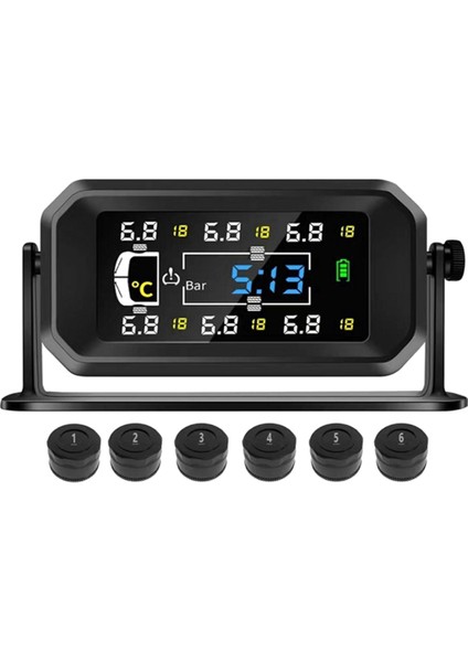 Araba Rv Kamyon Tpms 6 Tekerlek Sensörü Güneş Lastik Basıncı Izleme Sistemi Sıcaklık Saati Hava Basıncı Göstergesi Alarm A (Yurt Dışından)