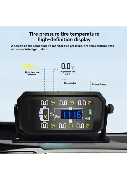 Araba Rv Kamyon Tpms 6 Tekerlek Sensörü Güneş Lastik Basıncı Izleme Sistemi Sıcaklık Saati Hava Basıncı Göstergesi Alarm A (Yurt Dışından) fiyatları