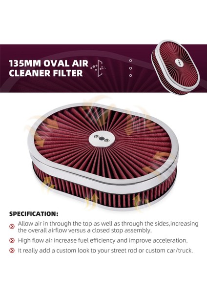 Araba Oval Hava Temizleyici Filtre 12X2 Inç Hava Filtresi Akış Arıtıcı 5-1/8 Inç Arayüz Boyun Kırmızı (Yurt Dışından) fırsatları