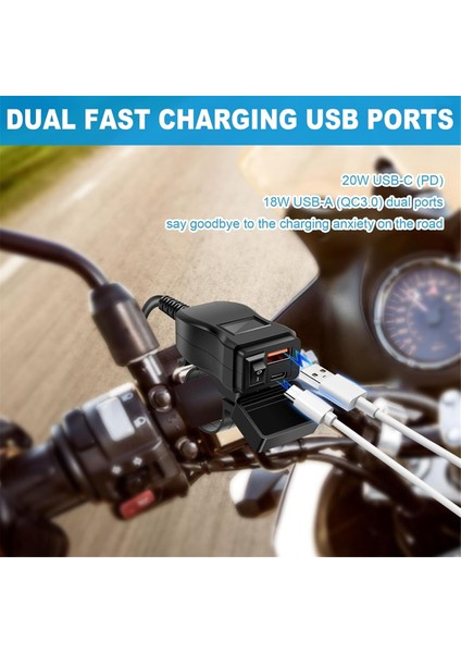 Usb-A+Type-C 12V-24V Voltmetreli Moto Şarj Cihazı, Telefonlar, Tabletler ve Gps Için Hızlı Şarj, Gidona/aynaya Monte (Yurt Dışından) fiyatları