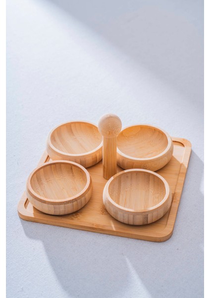 Bambu Standlı 4 Lü Sunum Kase Seti