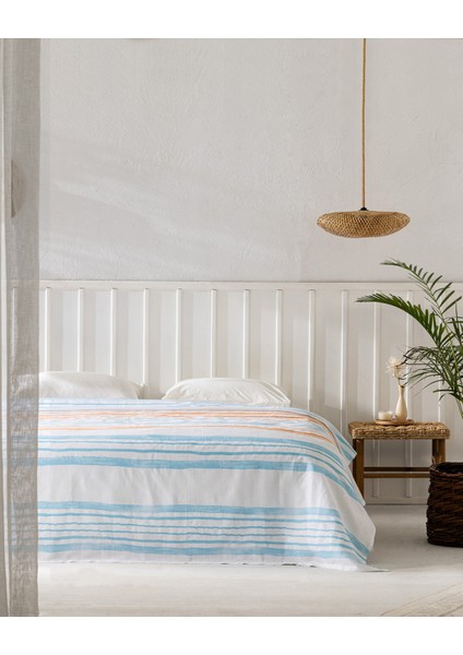 Caresse Çift Kişilik Pamuklu Ecocell Baskılı Pike - Turkuaz