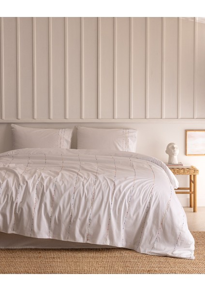 Estampe King Size %100 Pamuk Ranforce Nakışlı Nevresim Takımı - Beyaz