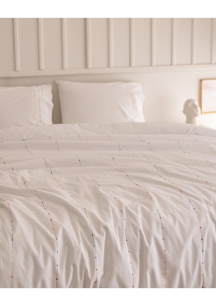Estampe King Size %100 Pamuk Ranforce Nakışlı Nevresim Takımı - Beyaz fiyatları