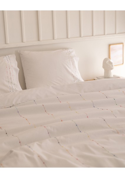 Estampe King Size %100 Pamuk Ranforce Nakışlı Nevresim Takımı - Beyaz fırsatları