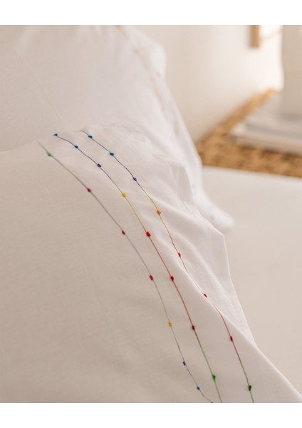 Estampe King Size %100 Pamuk Ranforce Nakışlı Nevresim Takımı - Beyaz