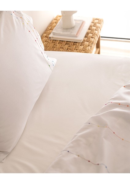 Estampe King Size %100 Pamuk Ranforce Nakışlı Nevresim Takımı - Beyaz