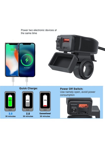 Evrensel Motosiklet Usb+Tip-C Şarj Cihazı Qc3.0 Gidona Hızlı Şarj Su Geçirmez Soket Adaptörü (Yurt Dışından) fiyatları