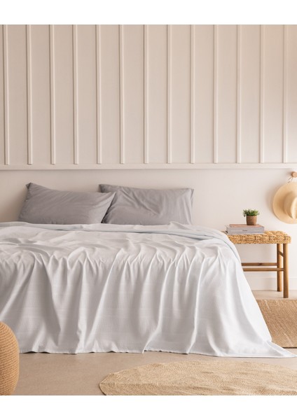 Mathilda Çift Kişilik %100 Pamuk Karde Düz Pike - Açık Mavi