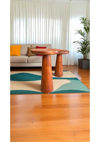 2’li Ahşap Mantar Yan Sehpa Seti – Fındık Renk Modern Sehpa Takımı