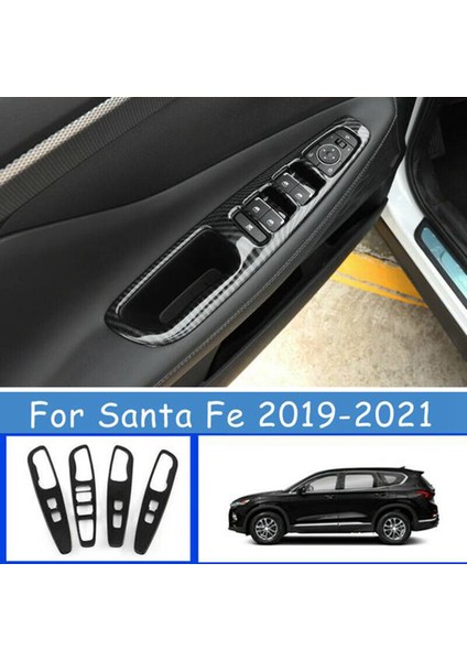 Karbon Fiber Cam Kaldırma Anahtarı Düğme Kapağı Trimler Kapı Kol Dayama Paneli Çerçeve-Hyundai Santa Fe 2019-2021 (Yurt Dışından) indirimleri