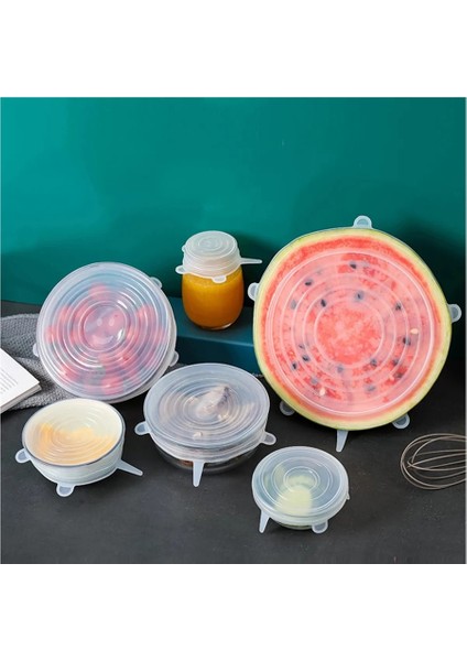 6'lı Taze Tutan Slikon Gıda Saklama Kapağı Tekrar Tekrar Kullanılabilir