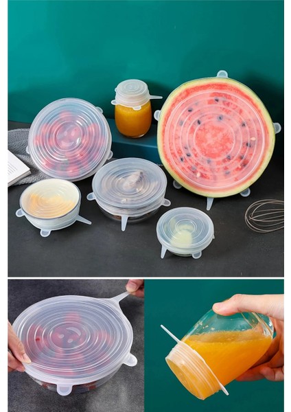 6'lı Taze Tutan Slikon Gıda Saklama Kapağı Tekrar Tekrar Kullanılabilir indirimleri