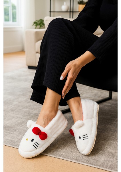 Hello Figürlü Kurdela Detaylı Fiyonklu Kışlık Unisex Ev Terliği Kaydırmaz Taban fiyatları