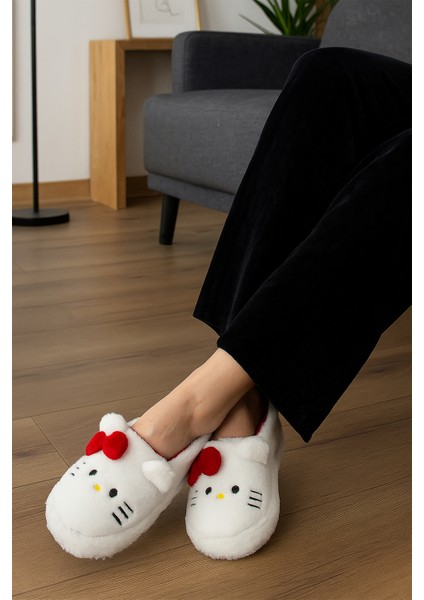 Hello Figürlü Kurdela Detaylı Fiyonklu Kışlık Unisex Ev Terliği Kaydırmaz Taban modelleri