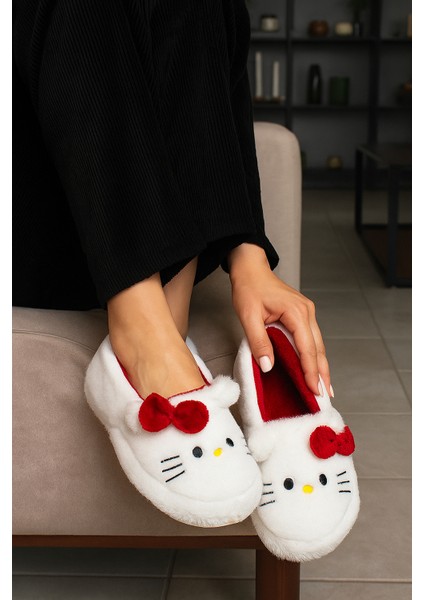 Hello Figürlü Kurdela Detaylı Fiyonklu Kışlık Unisex Ev Terliği Kaydırmaz Taban fırsatları