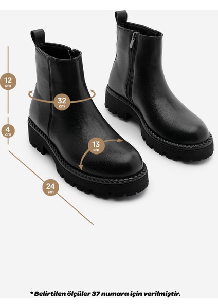 Kadın Fermuarlı Kalın Taban Günlük Bot Terase Siyah