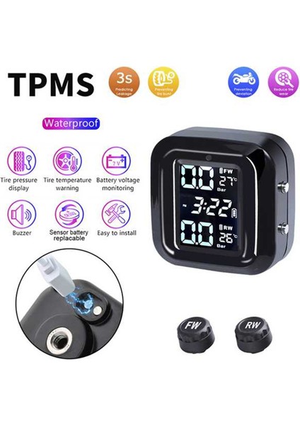 Motosiklet Harici Lastik Basınç Sensörleri Güneş Enerjisi Tpms Lastik Basıncı Izleme Sistemi Lastik Alarmı Dijital Ekran (Yurt Dışından) fiyatları