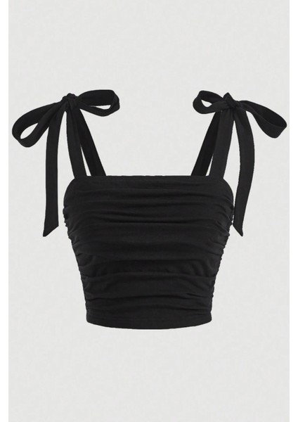 Siyah Fiyonk Y2K Askılı Crop