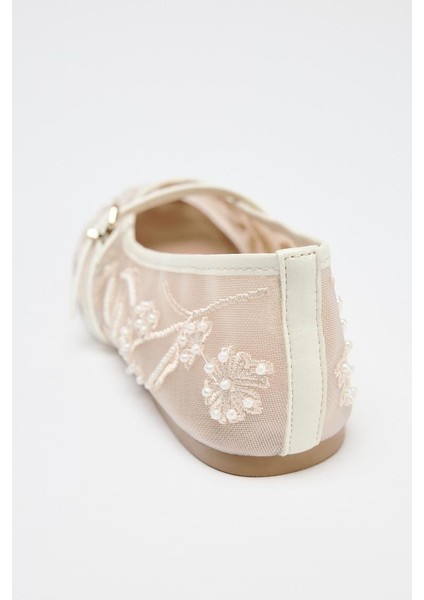 File Nakış ve Boncuk Detaylı Yuvarlak Burun Lüks Kadın Babet fırsatları