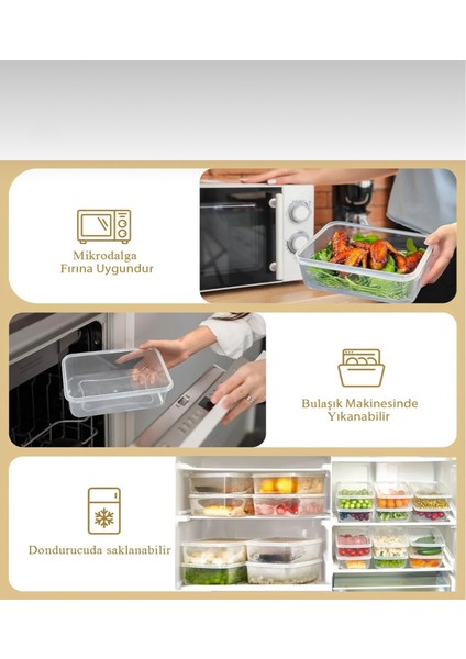 Large 4 Adet 1,35 Lt Organizer Dondurulmuş Öğünlük Et ve Sebze Saklama Kabı Seti - Porsiyon Buzluk Kıyma Kutusu Düzenleyici fırsatları