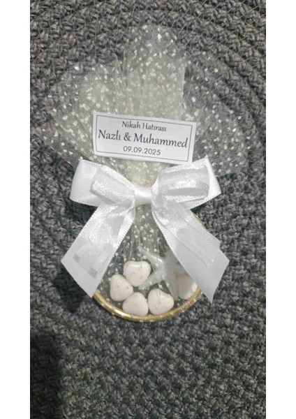 10 Adet | Halkada Kurdeleli ve Mıknatıslı Kalpli Nikah Şekeri Hediyeliği