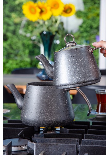 Bonjour Large Granit Kaplama Çaydanlık Takımı Gri