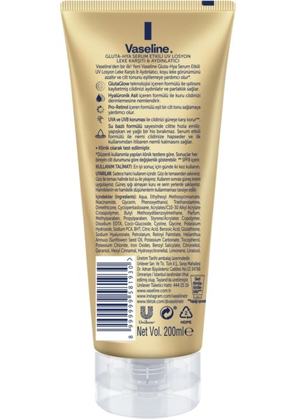 Gluta Hya Serum Etkili Uv Losyon Leke Karşıtı ve Aydınlarıcı 200 ml modelleri