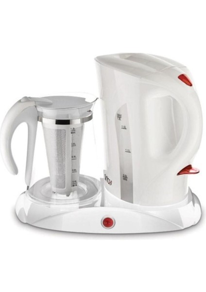 Beyaz Cam Demlikli Çay Makinesi, Şık ve Kullanışlı Ev Aleti