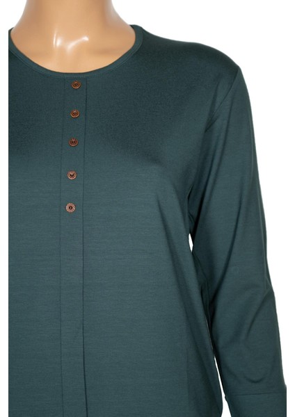 Cimariva Kadın Nüket Büyük Beden O Yaka Beş Süs Düğmeli Koyu Turkuaz Bluz fiyatları