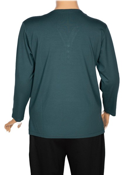 Cimariva Kadın Nüket Büyük Beden O Yaka Beş Süs Düğmeli Koyu Turkuaz Bluz modelleri