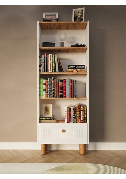 Bohem 5 Raflı Kapaklı Kitaplık Mdf Dekoratif Kapak