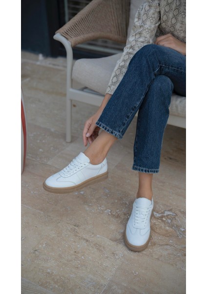 Orsic Beyaz Hakiki Deri Kadın Spor Ayakkabi modelleri