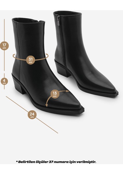 Kadın Sivri Burun Kovboy Kalın Topuk Western Bot Tahis Siyah