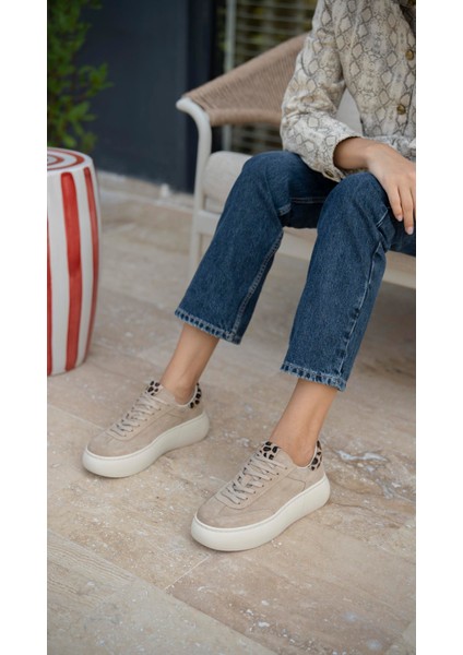 Baena Bej Süet Hakiki Deri Kadın Spor Ayakkabi