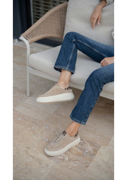 Baena Bej Süet Hakiki Deri Kadın Spor Ayakkabi modelleri