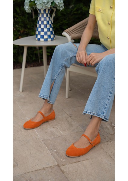 Kostas Turuncu Süet Hakiki Deri Babet