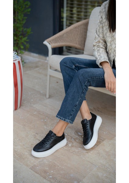 Baena Siyah Hakiki Deri Kadın Spor Ayakkabi