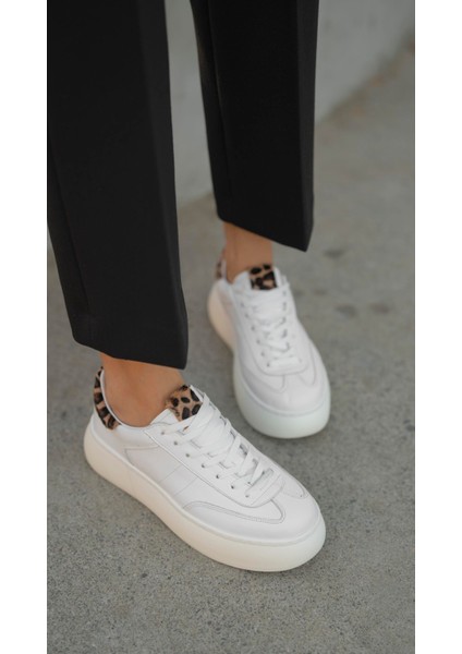 Baena Beyaz-Leopar Hakiki Deri Kadın Spor Ayakkabi modelleri