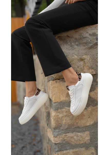 Baena Beyaz-Leopar Hakiki Deri Kadın Spor Ayakkabi indirimleri