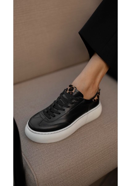 Baena Siyah-Leopar Hakiki Deri Kadın Spor Ayakkabi modelleri