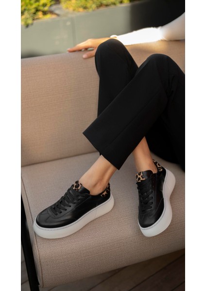 Baena Siyah-Leopar Hakiki Deri Kadın Spor Ayakkabi fırsatları