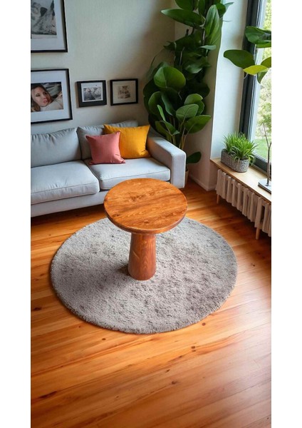 Tekli Doğal Ahşap Mantar Sehpa – Fındık Renk Yan Sehpa