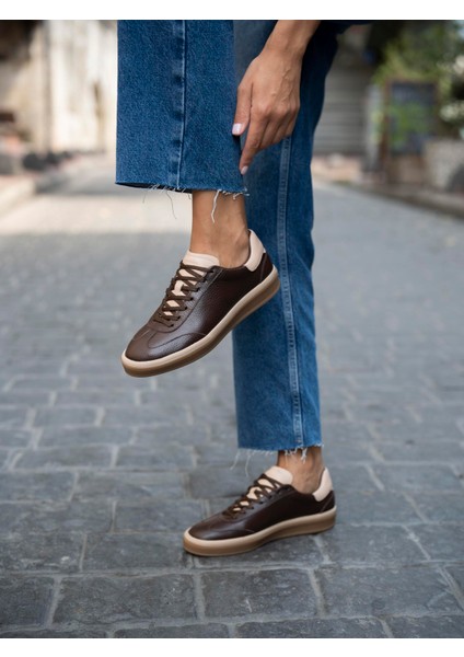 Kubo Kahve Hakiki Deri Kadın Spor Ayakkabi modelleri