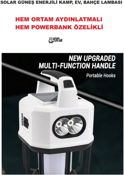 Şarjlı Solar Güneş Enerjili Ortam Aydınlatma ve Fener Özelik Powerbank Şarjlı Kamp, , Bahçe Ev Lamba