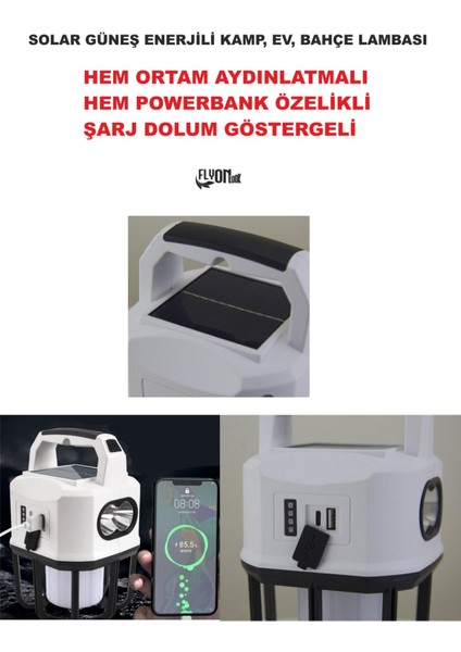 Şarjlı Solar Güneş Enerjili Ortam Aydınlatma ve Fener Özelik Powerbank Şarjlı Kamp, , Bahçe Ev Lamba fiyatları