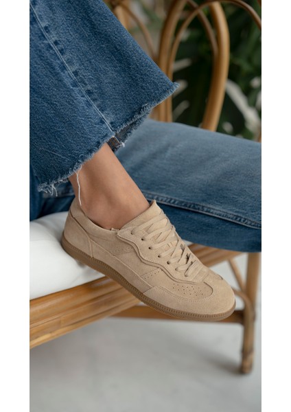 Solomon Bej Süet Hakiki Deri Kadın Spor Ayakkabi