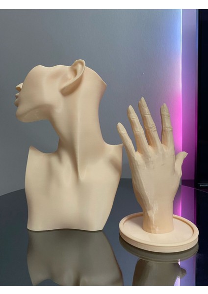 Bej Renkli 2'li Takı Mankeni ve El Takı Standı Seti, Küpe ve Kolye Organizeri fiyatları